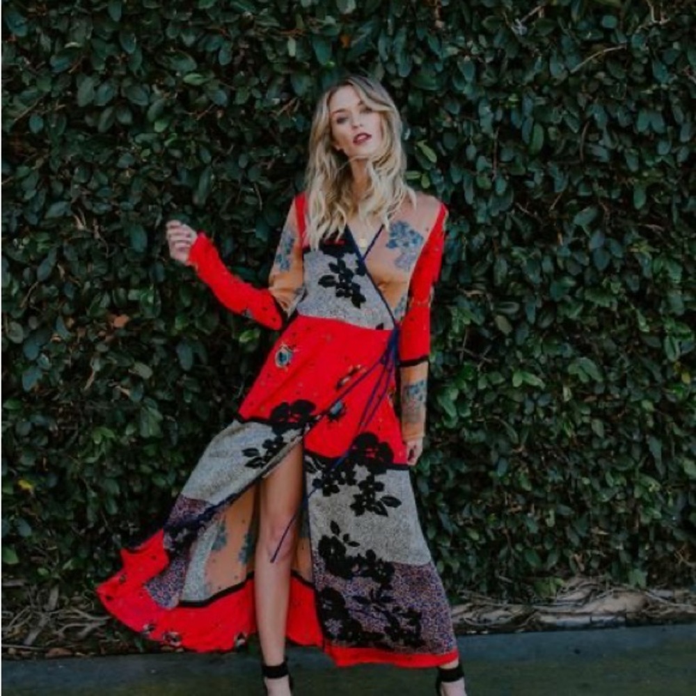Vici East Village Maxi Wrap Dress Red Pattern